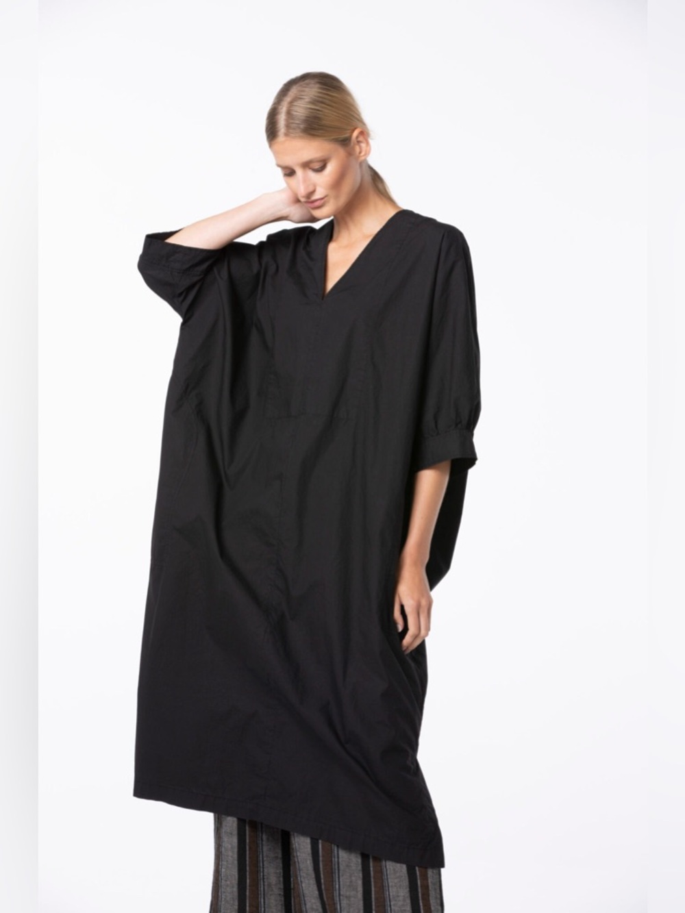Oska Encila Midi Dress Black Cotton Poplin Lagenlook Slow Fashion Designer   L18 - Picture 4 of 13